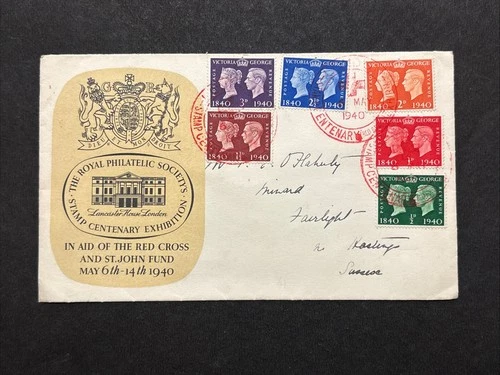 GB KGVI FDC 1940 POSTAGE STAMP CENTENARY Set{6} RED CROSS London YK413