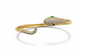 Authentic 14k Yellow Gold Plated Women Snake Bracelet Emerald Bracelet 925 Silver Jewelry