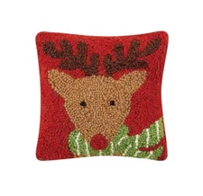Reindeer with Scarf on Red Background 8" Sq Christmas Mini Accent Pillow