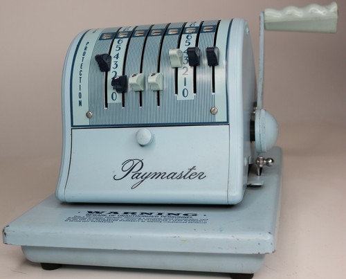 Paymaster S-1000 Check Writer /Embosser with Original Dust Cover - Baby Blue - Picture 3 of 12