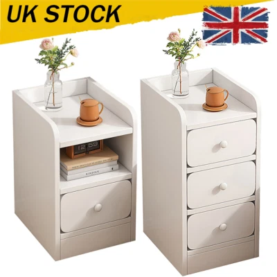 HM-GARDEN123 White Small Side Table Slim Narrow Night Stand Bedside Drawer Storage Cabinet N