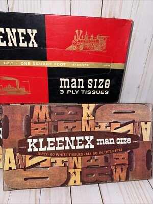 Set of 3 Vintage 70's & Kleenex Man Size 3 Ply 12 x 11 in Facial