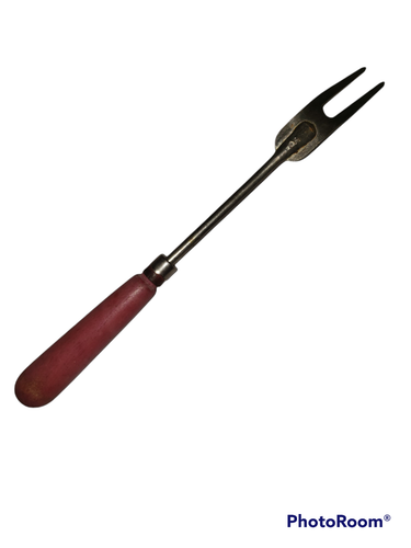 VTG Metal 2 Prong Meat Fork With Red Wood Handle L 12"x W 1" - Picture 2 of 7