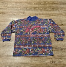 Vintage Express Sweatshirt Mock neck Blue Floral Multi Mixed Pattern 90s M/L