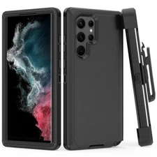 Black Rugged Defender Case for Galaxy S21 / S21+ / S21 Ultra / With Belt Clip