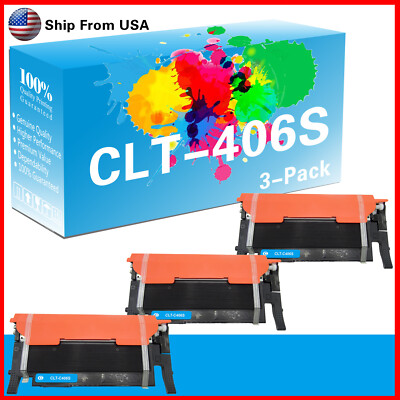 3PK CLT-406S Toner Cartridge CLT-C406S for C460 CLX-3305 Printer (Cyan)