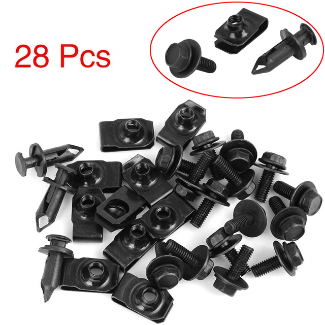 28pcs Mixed Clip Rivets Splash Guard Fender Bumper Bolts Kit For Nissan