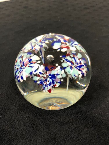 Vintage Gentile Glas rot weiß blau Blumen Briefbeschwerer, Star City WV - Bild 4 von 9