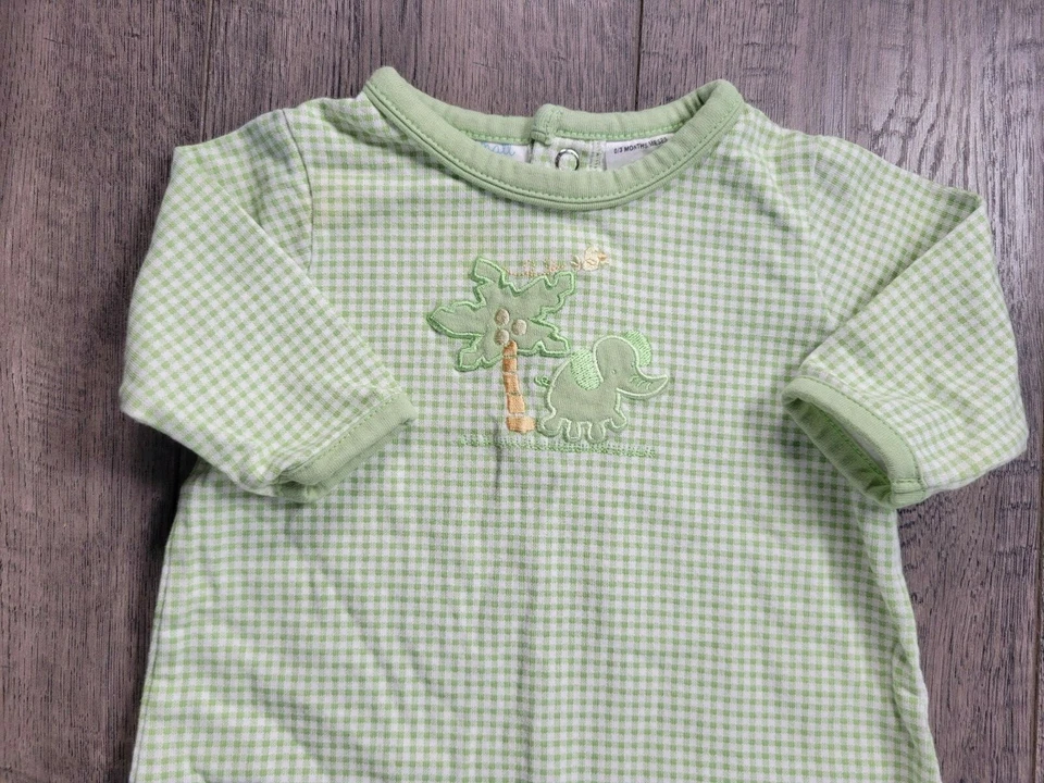 Baby Girl Boy Small Wonders 0-3 Month Green Check Elephant Footed Outfit - Image 2 of 3