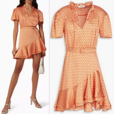 SANDRO Orange Suzen Ruffled Heart Printed Belted Mini Dress