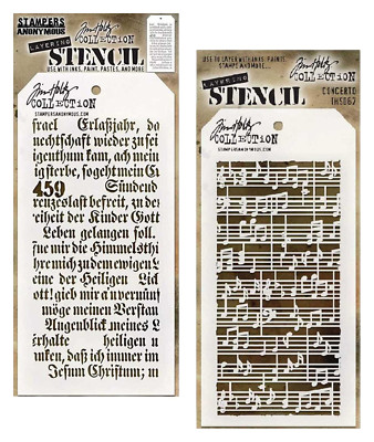 Tim Holtz Layering Stencils Text Script & Concert Music Notes Mixed Media Set