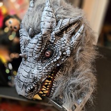 Scary Horned Dragon Full Head Gray Mask Halloween Costume Cosplay