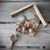 Vintage SchlüSselhalter Holz 15,5X13,5Cm SchlüSselbrett Decoupage Handgefertigt