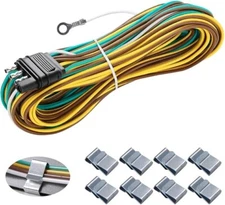 25ft Trailer Light Wiring Harness Kit 4 Pin Flat 4 Wire With 18 Gauge White Grou