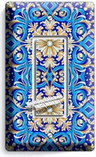 BLUE ITALIAN STYLE TILE PATTERN LIGHT SWITCH OUTLET WALL PLATE KITCHEN ART DECOR