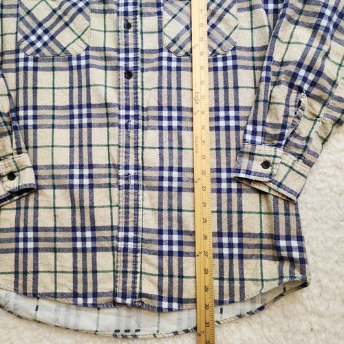 Fieldmaster Flannel Button Down Shirt Mens Lg Tall Tan Navy Plaid Work Wear - Picture 2 of 8