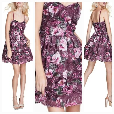New BCX Jr (7) Burgundy Floral Print Mini Cocktail and Party Mini Dress $89