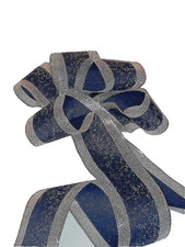 Extra Wide 2.52 6.3cm Wired Edged Ribbon Navy Silver  Glitter Edges sold by met