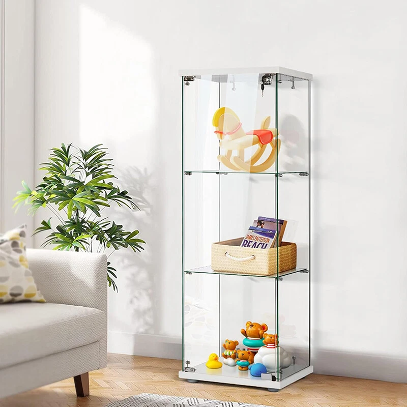Glass Display Cabinet 3-Shelf Glass Curio Cabinet Trophy Case Bookshelf w/ Lock - Image 3 of 4