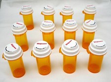 Plastic Amber Medicine Pills 12 Empty Bottles 3.5 tall for Storage Needs