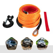 3/8" x 60FT Winch Rope Synthetic Line Orange Recovery Cable 4WD ATV SUV w/ Hook