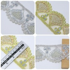 FCL 1 Y Metallic Neu Indisch Schliff Arbeit Zari Stein Perlen Glas Spitze Bordüre Borte