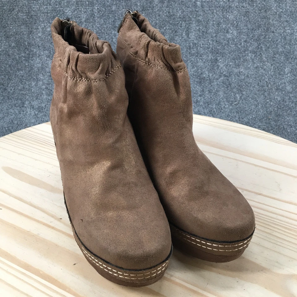 Botas Antílope Mujer 36 Botines Tacones Bloque Informales Cuero Marrón Cremallera Foto 3 de 4