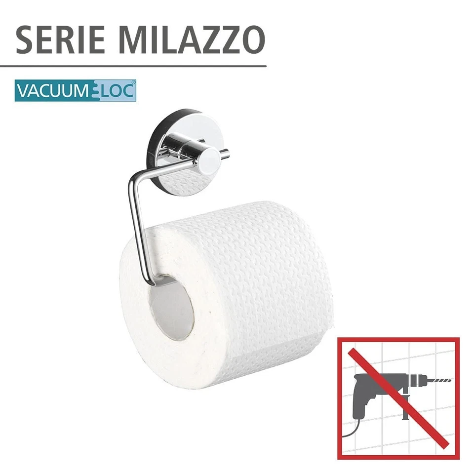 WENKO Porte Papier Toilette Mural Autocollant Chrome Milazzo - Photo 4/4