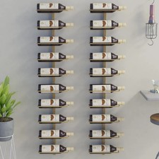Wall-mounted Wine Rack for 10 Bottles 2 pcs Gold Metal Wine Storage Decor 40907