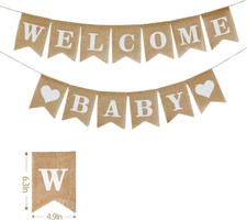 Burlap Welcome Baby Signs Baby Shower Flags Gender Reveal Boy Girl Party Decorat