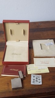 Original S.T. Dupont Ligne 1 Silber Streifen Vintage Feuerzeug Komplettset OVP