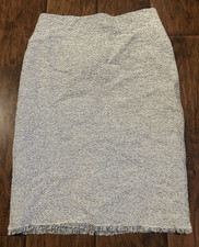 ANN TAYLOR Blk Gray White Tweed Houndstooth Frayed Hem Pencil Skirt sz4