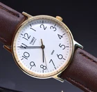 Vtg TIMEX EASY READER Watch 90s LA Cell Gold Tone Leather NEW BATTERY BAND