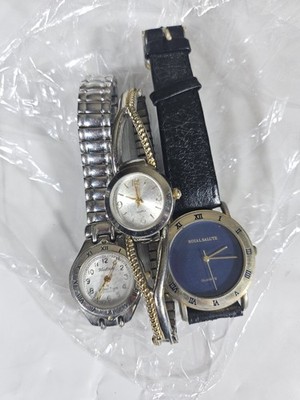 Vintage Lot of 3 Quartz Silver Gold Metal Watches Mathey Tissot Royal Salute  
