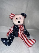 Ty Beanie Babies Spangle Bear Pink Face 06-14-99 Rare Patriotic Plush 4th July
