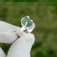 925 Sterling Silver Aquamarine Stone Solitaire Bezel Wife Ring Jewelry Size 6.5