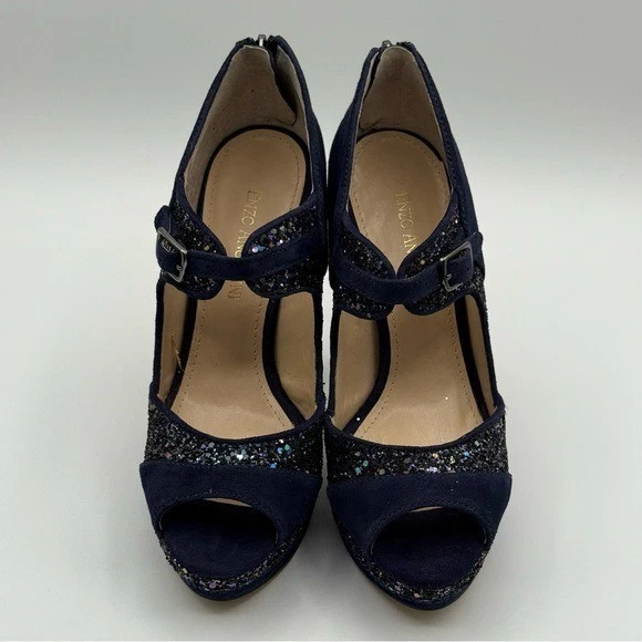 Zapatos de salón Enzo Angiolini caballete azul marino peep toes tacones brillantes talla 6M Foto 2 de 4