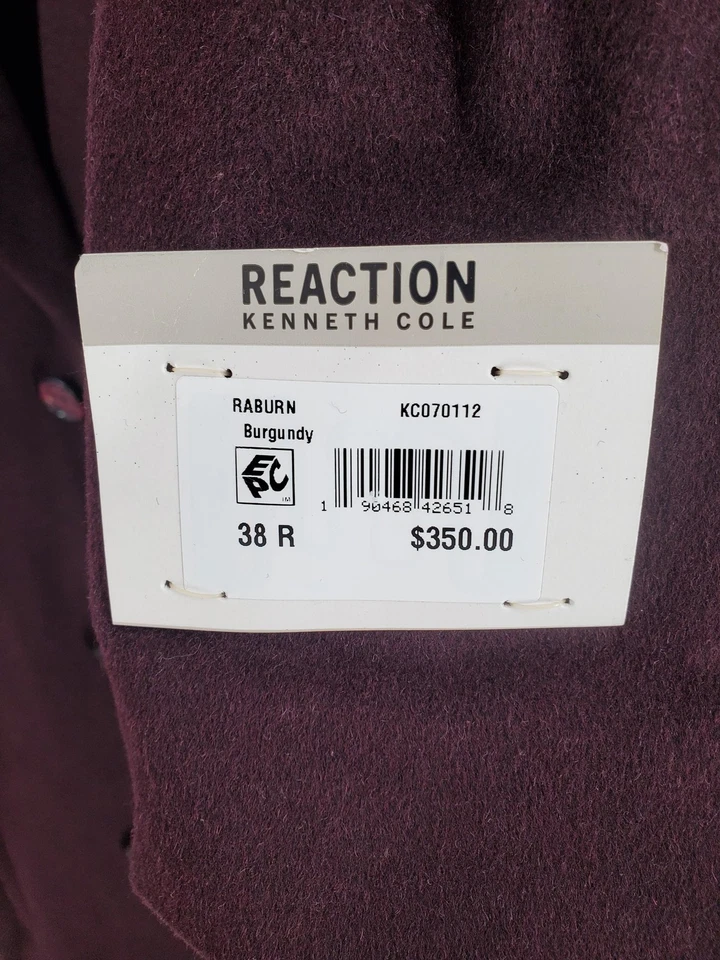 Reaction Kenneth Cole Coat Men's 38R Burgundy Raburn Wool Blend Overcoat Topcoat - Image 4 of 4