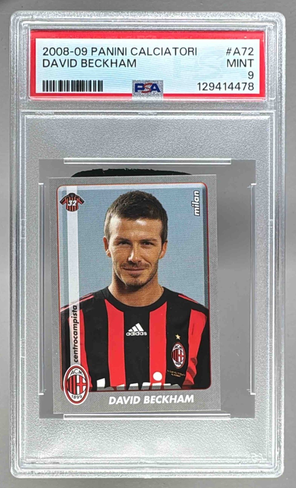 129414478 David Beckham 2008 Panini Calciatori #A72 PSA 9 view 1