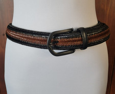 USA Made Torino Belt Leather Weave Braid Men 47 Inch Black-Tone Buckle Stretch