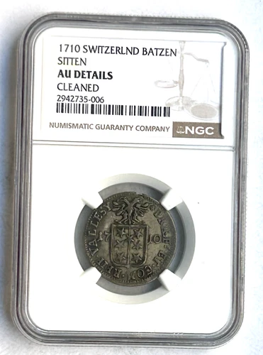 SWITZERLAND SITTEN SILVER BATZEN 1710 AU DETAILS NGC