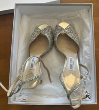 Jimmy Choo Sacora Champagne Shimmery Glitter High Heel Size EU 39.5 AM 9.5