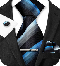 TIE G Stripe Plaid Mens Ties Set in Black Gift Box: Necktie and Pocket Square, C