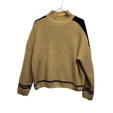 Sanctuary Women Camel Chunky Knit Mock Turtleneck Sweater XL Preppy