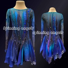 Ice Skating Adult Figure skating Dress Gymnastics Costume blue dyeing