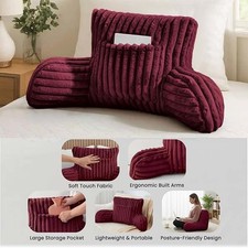 Faux Fur Backrest Reading Pillow with Arms Cuddle Cushion Lumbar & Neck Support
