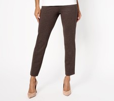 Susan Graver Petite Jaspe Ponte Knit Pull-On Slim Leg Ankle Pants Chocolate XXS