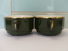 APILCO FRANCE BISTRO GREEN & GOLD LARGE TEA / COFFE CUP ONLY X 2