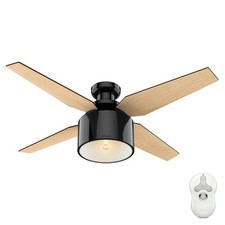 Hunter Fan 52 inch Low Profile Gloss Black Ceiling Fan with Light Kit and Remote
