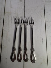 Oneida Silver Toujours Stainless Cocktail Forks 6”Glossy Cube Mark Set 4 USA